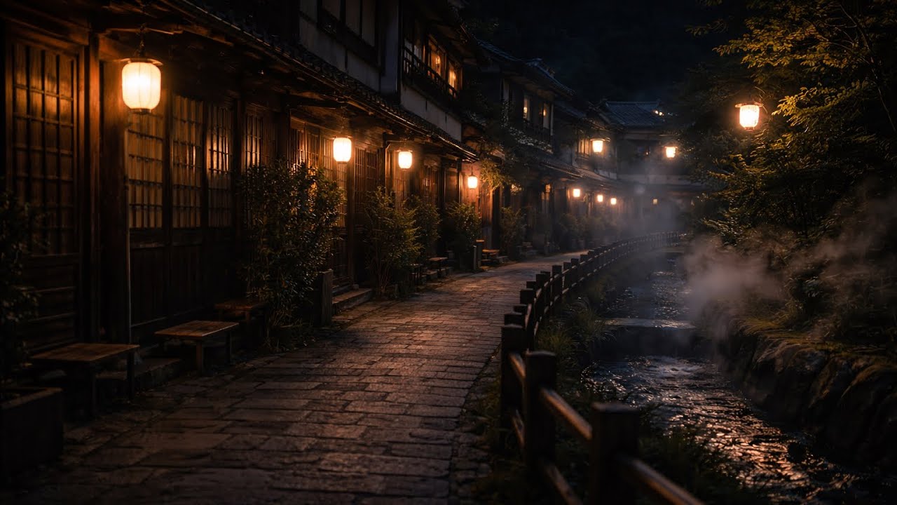 Quiet Onsen Town at Night – Japanese Hot Spring Ambience (8 Hours Black Screen)