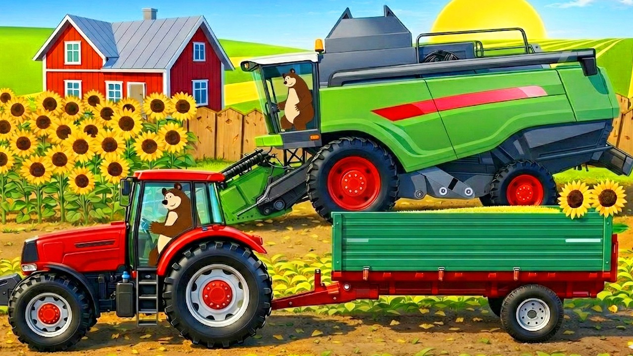 The Bear Farm: Planting & Harvesting Sunflowers 🌻🚜 | Real Farm Animation
