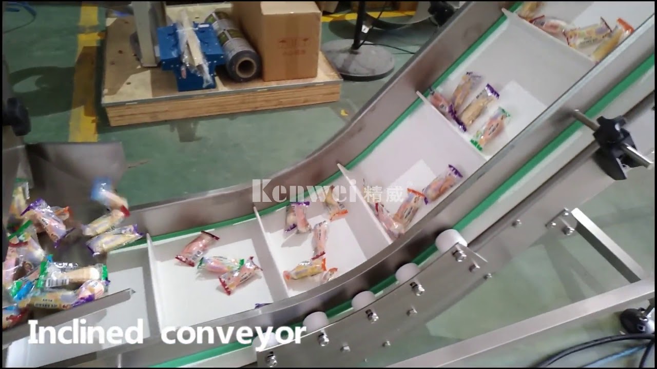 Inclined conveyor in packaging system
