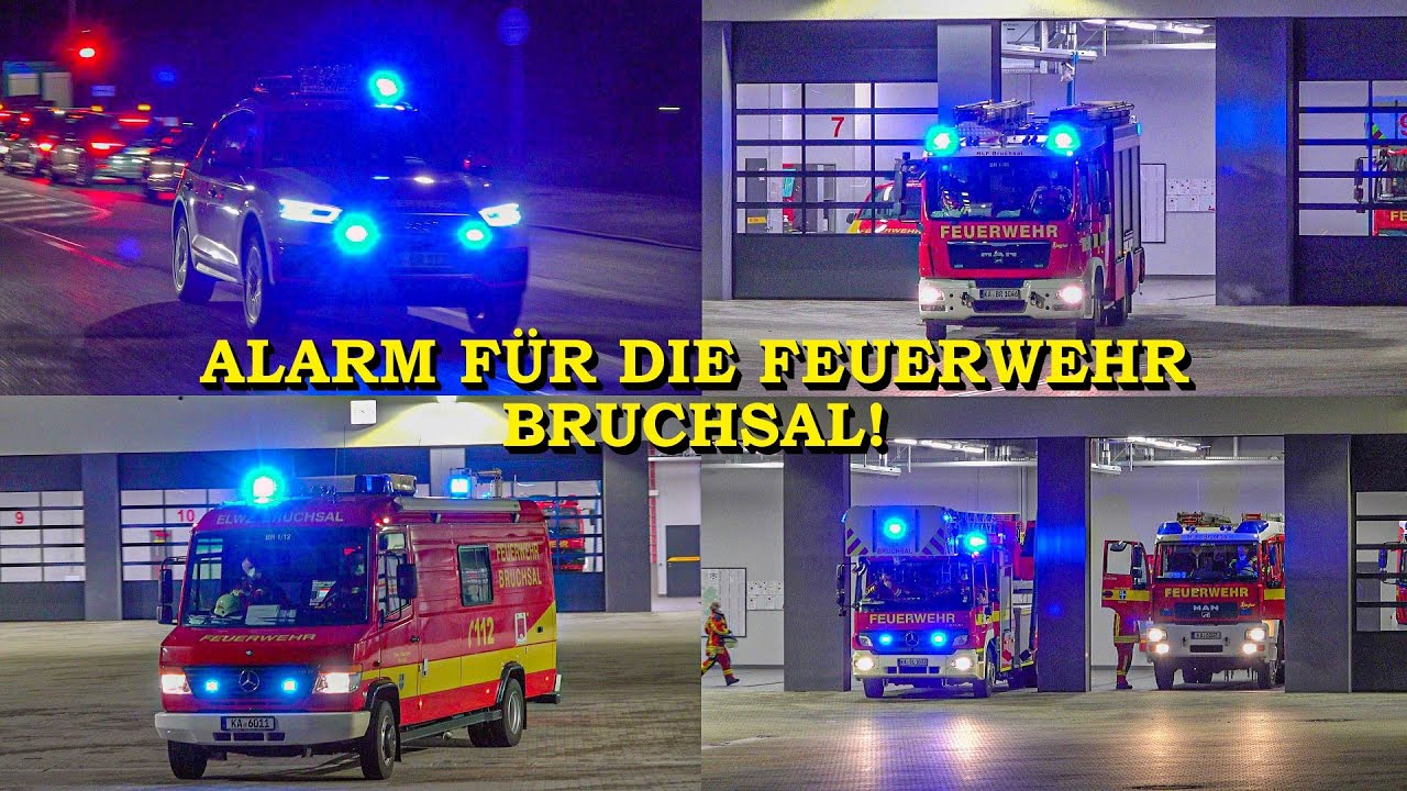 [N&auml;chtlicher Alarm f&uuml;r die Feuerwehr Bruchsal] KdoW + L&ouml;schzug + ELW2 + MTW zum Feuer | Neue Wache