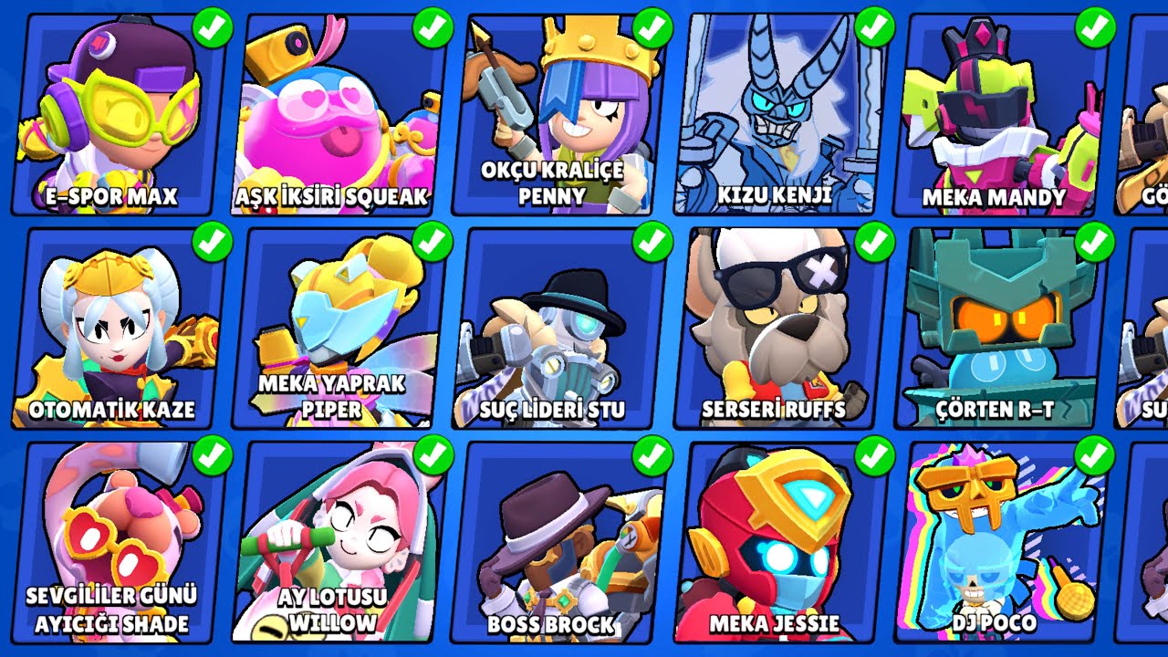 OYUNDAKİ TÜM KARAKTERLERİN EN İYİ KOSTÜMLERİNİ SIRALADIM !! BRAWL STARS