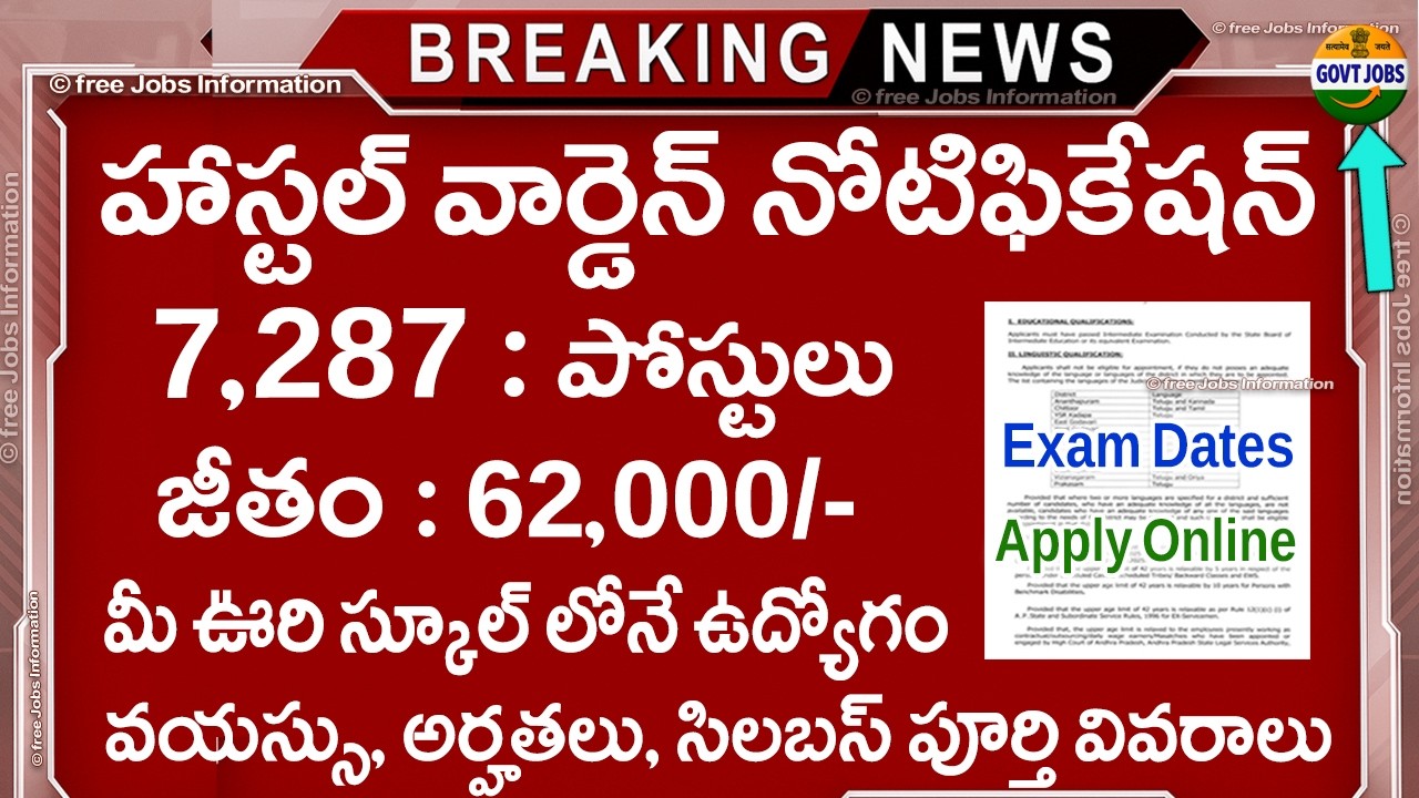 Govt స్కూల్స్ లో హాస్టల్ వార్డెన్ జాబ్స్ | ₹ 62,000 Salary |Latest Govt Jobs 2025 | EMRS Job Search