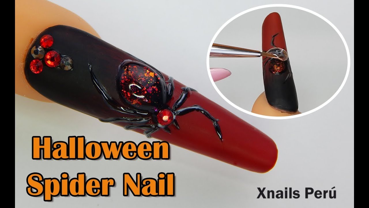 Uñas Para Halloween Spider Nail / Araña de polygel / Xnails Peru