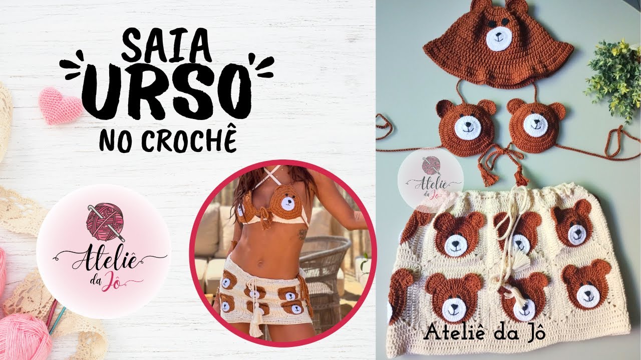 Conjunto Anitta - Aula Saia Urso no crochê/ Saia saída de praia/ Biquíni Urso no crochê