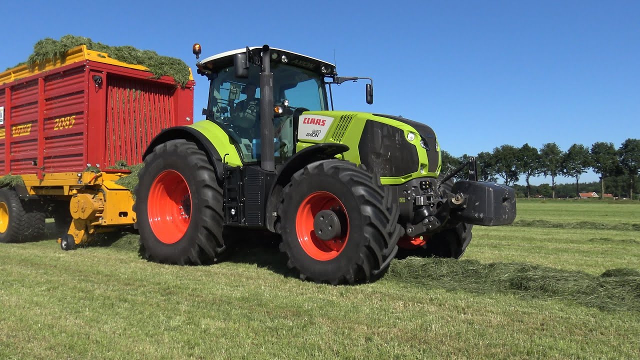 Gras oprapen met Claas Axion 830 C-Matic & Schuitemaker Rapide 2085 - Reimink Den Ham