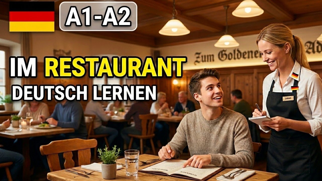 Deutsch Dialog A1-A2 – Im Restaurant 🍕 | تعلم الألمانية للمبتدئين | محادثة في المطعم