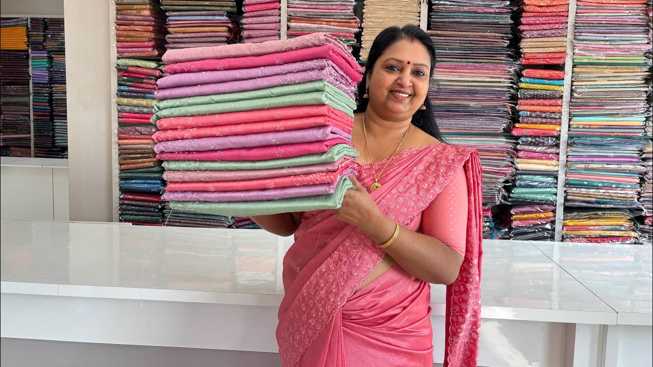 1050 With Free Shipping Rose silk Thread work Sarees 5 Pastel Shadesil