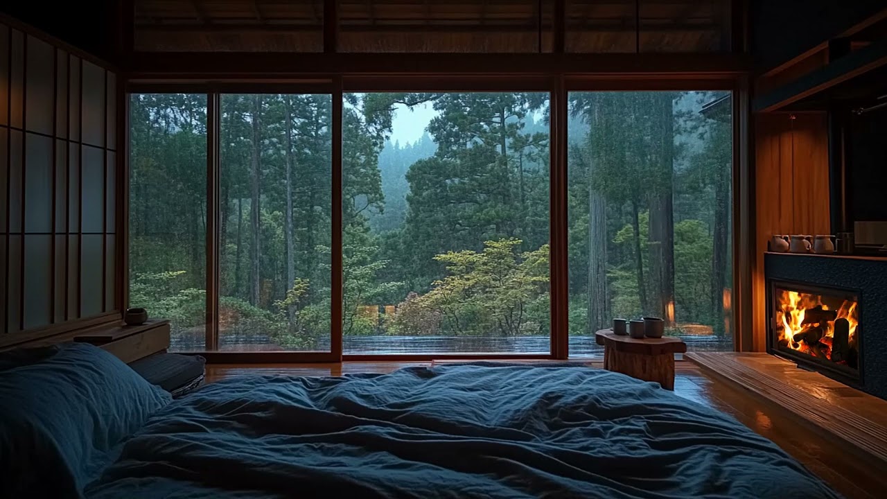 Heavy Rain in Traditional Japanese Ryokan 🌧️ Cozy Tatami Room Ambience for Sleep & Zen
