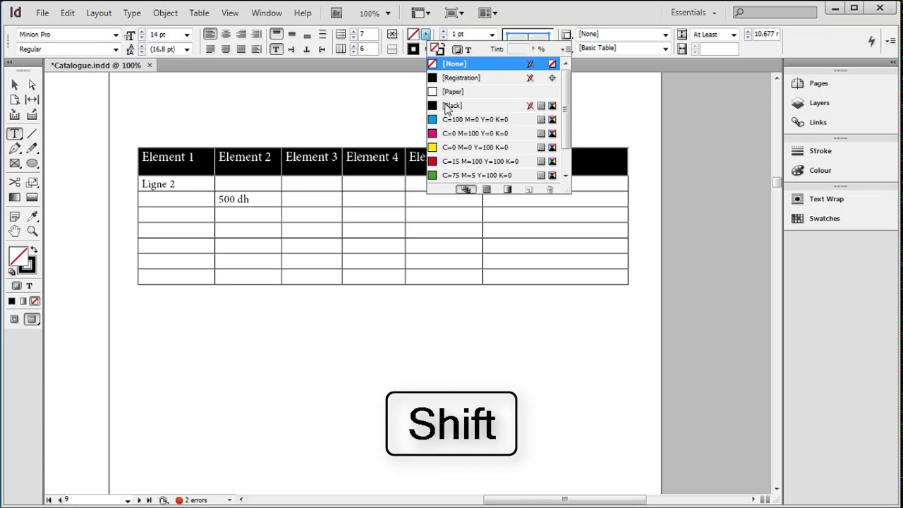Adobe indesign Les tableaux