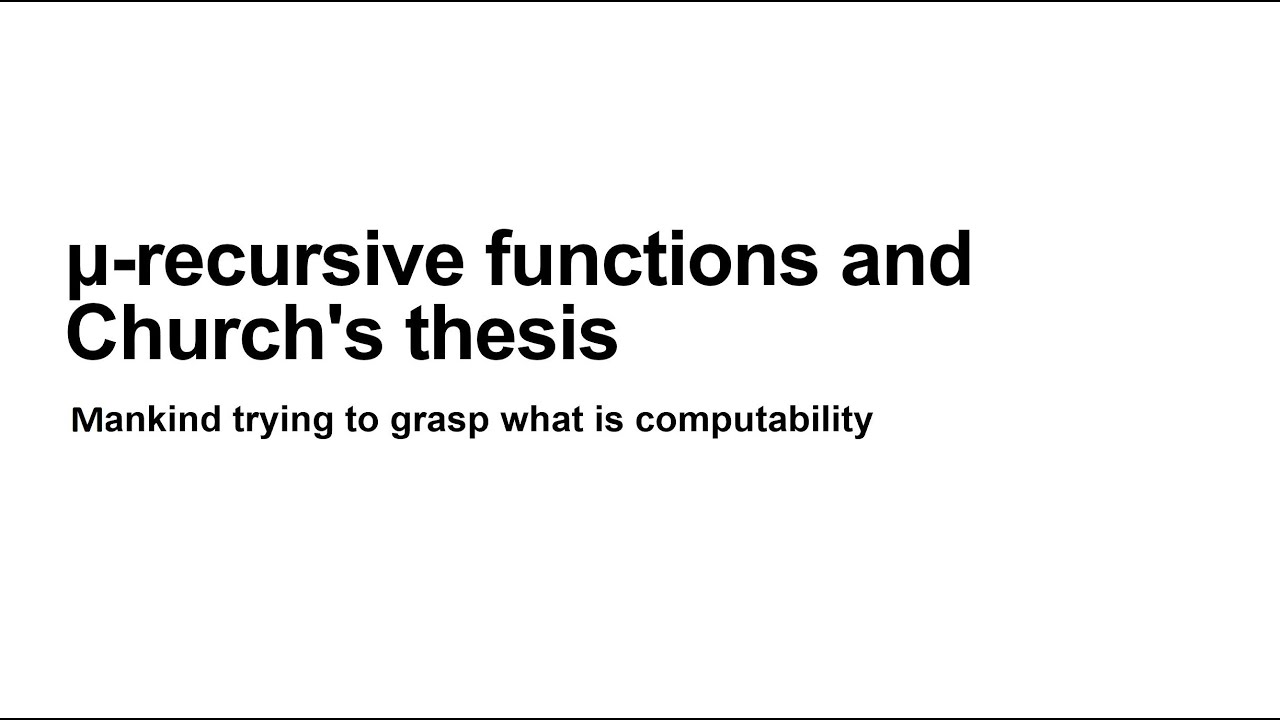 Theoretical Computer Science - Lecture 12 - μ-recursive functions and Church's thesis