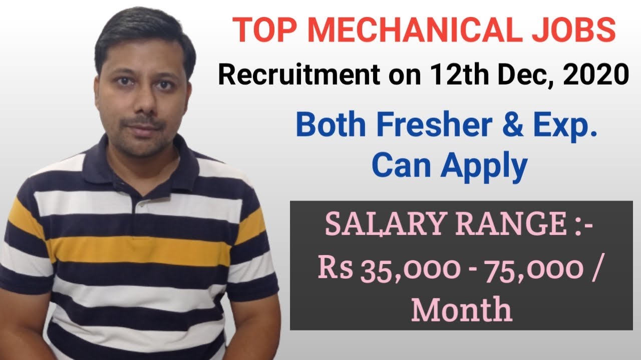 Top Mechanical Jobs I Recruitment on 12th Dec, 2020 I Salary Range - Rs 35,000 - 75,000 Per Month