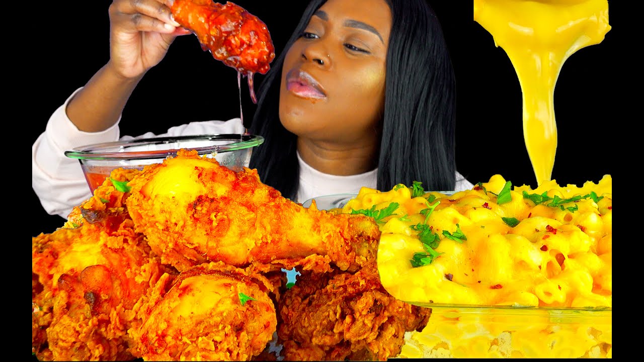 EATING FRIED CHICKEN MUKBANG & CHEESY MC N CHEESE | SPICY NUCLEAR FIRE SAUCE | ASMR EATING | FOOD
