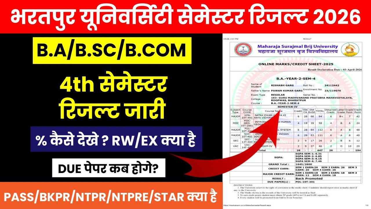 MSBU B.A B.Sc 4th Semester Result 2026 Declare Kaise Dekhe / B.A मे PPROM, BPROM, FPROM क्या होता है