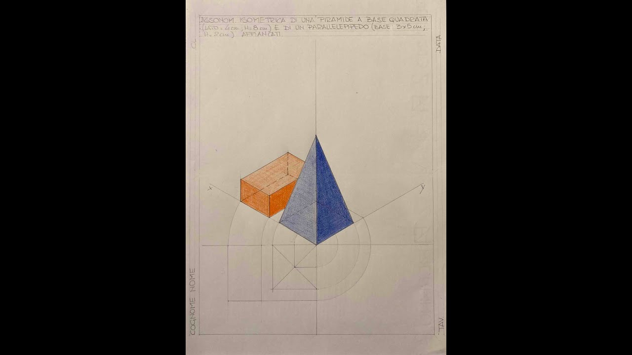 Assonometria Isometrica di 2 solidi affiancati (piramide e parallelepipedo)