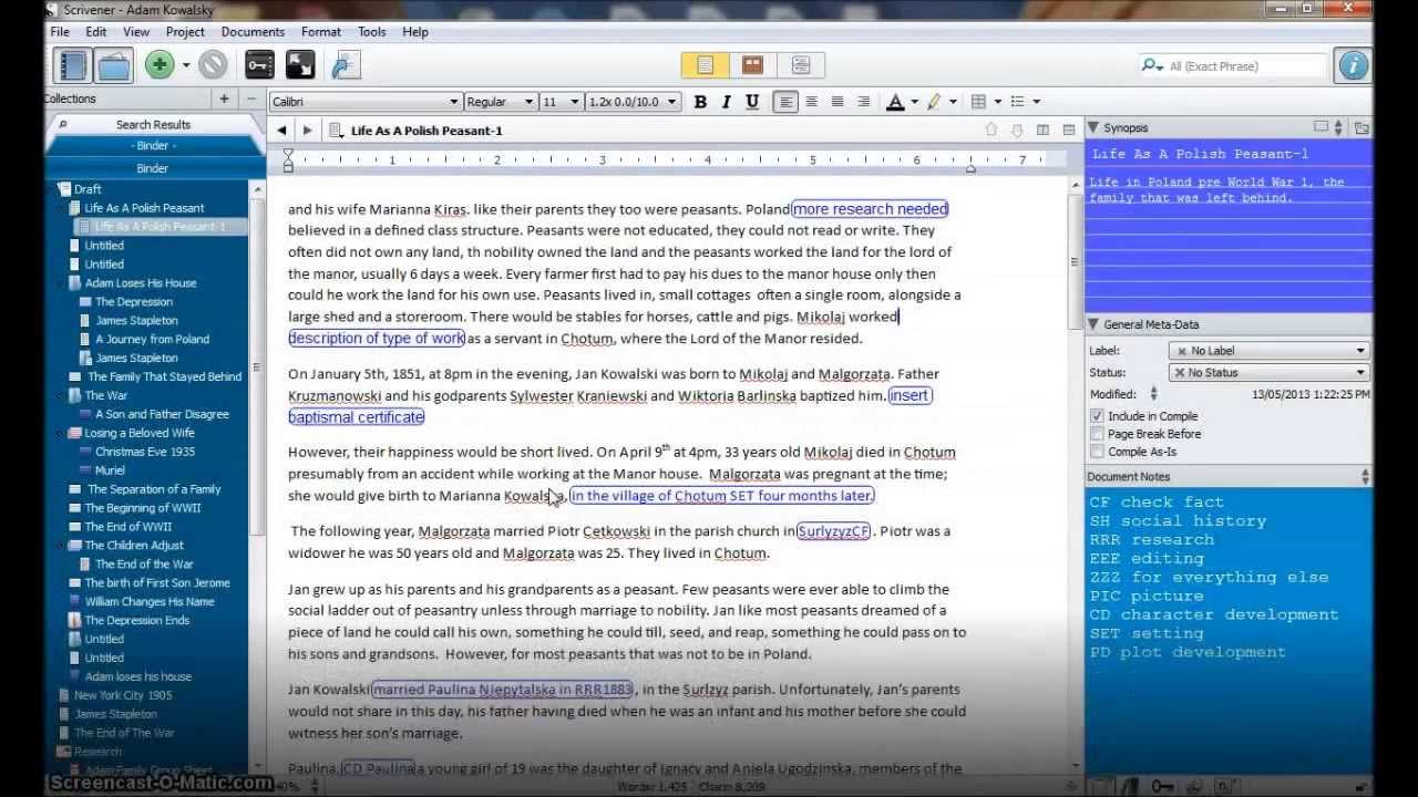 Using Comments in Scrivener
