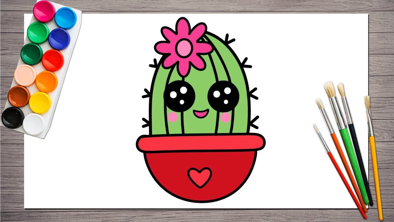 Easy Cactus Drawing for Kids 🌵 | Cute Cactus Drawing Tutorial Step-by-step 