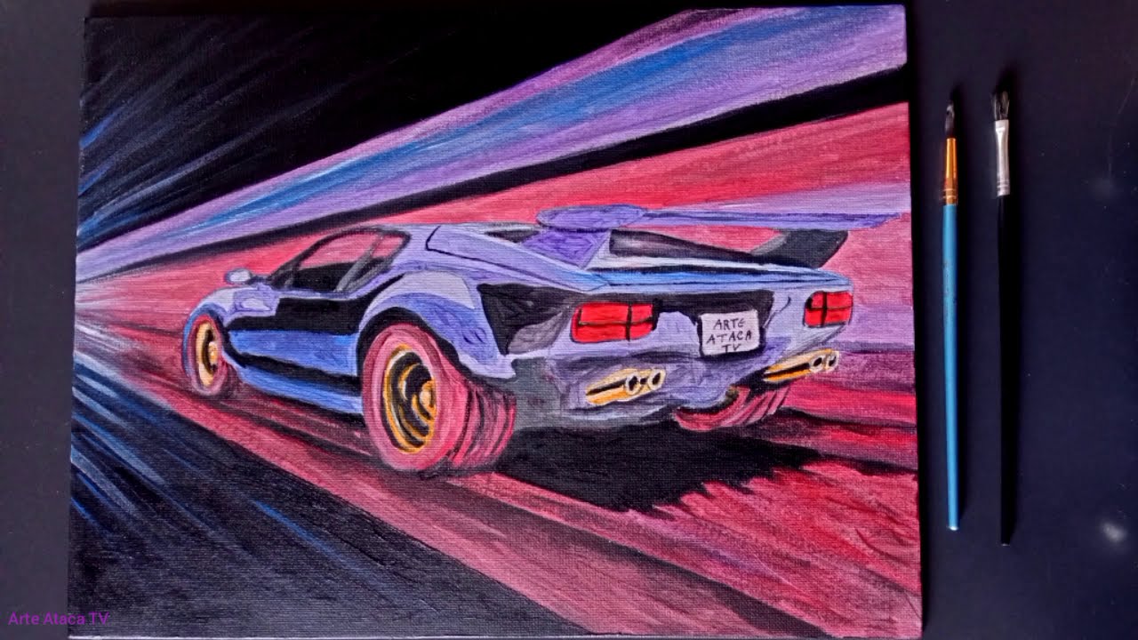 Como Pintar um Super-Carro / Pintura Acr&iacute;lica em Tela # 7 - New Retro Save - Retro Future Car