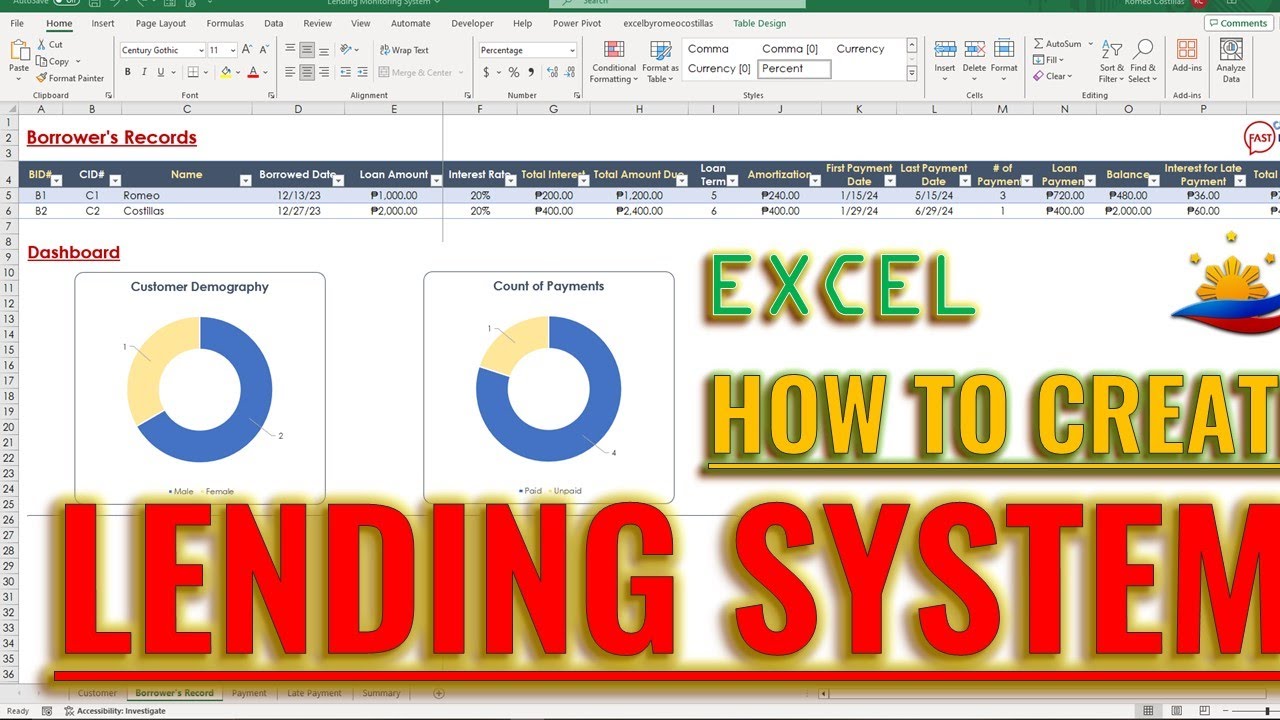How to Create Lending System in Excel  |  Excel Tagalog