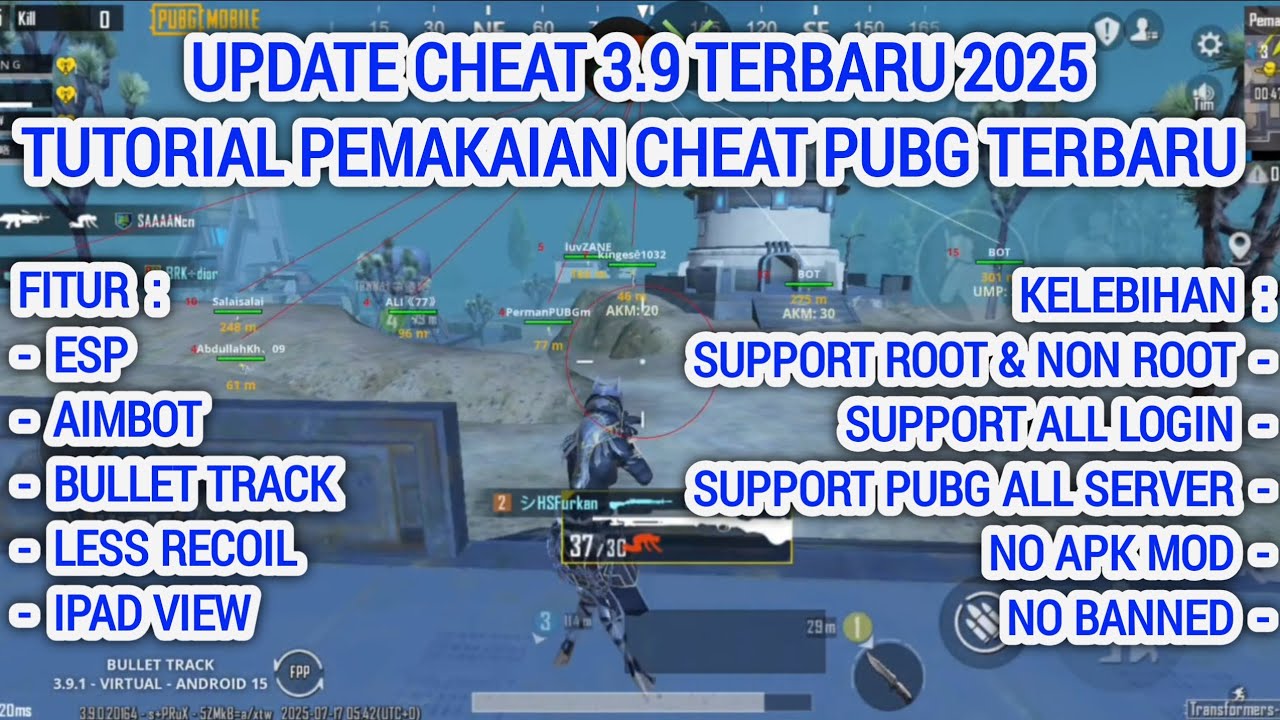 CHEAT PUBG VIP TERBARU 2025 | SUPORT NO ROOT & ROOT | GL/KR/TW/VNG/BGMI | ESP AIMBOT SAFE AKUN UTAMA