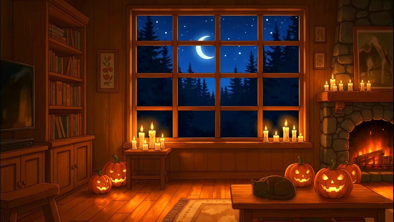 Rainy Night Cabin with Fireplace 🔥🌧️ Calm Lofi Beats for Relaxing, Studying & Focus