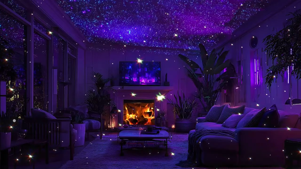 Chill Piano & Fireplace Ambience in a Purple Room  Deep Relaxation & Stress Relief