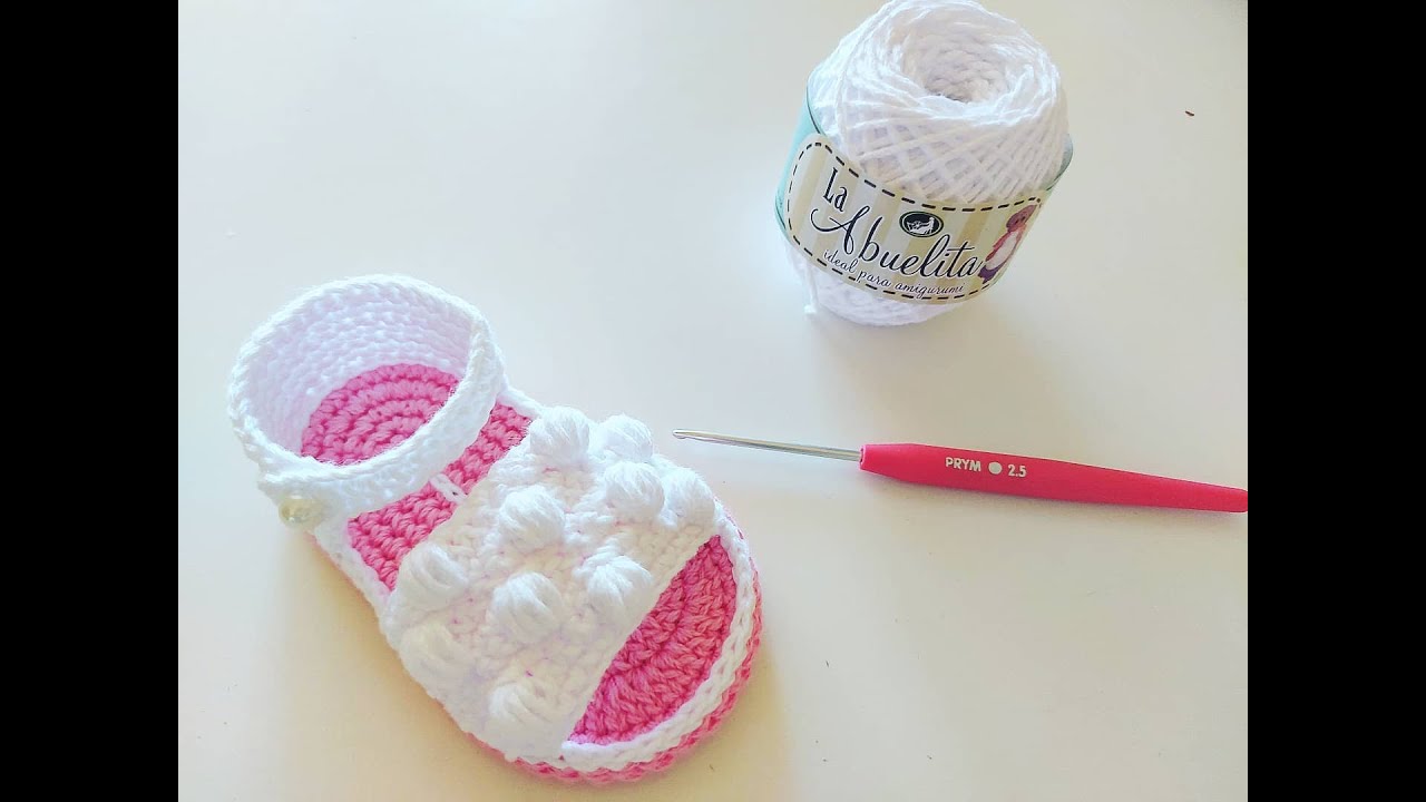 SANDALIAS A CROCHET  O GANCHILLO PUNTO PUFF - PASO A PASO - 3 A 6 MESES