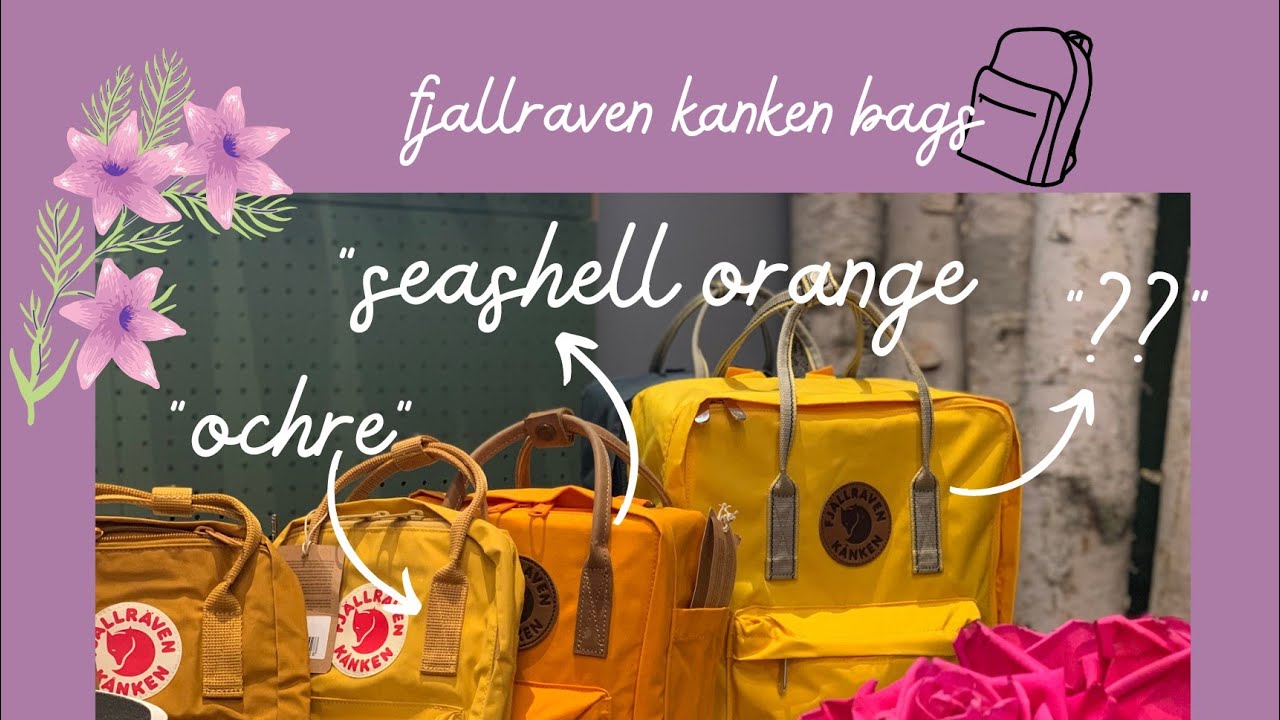 Fjallraven Kanken backpack- Which is which? Acorn, Ochre, Seashell Orange, mystery yellow?
