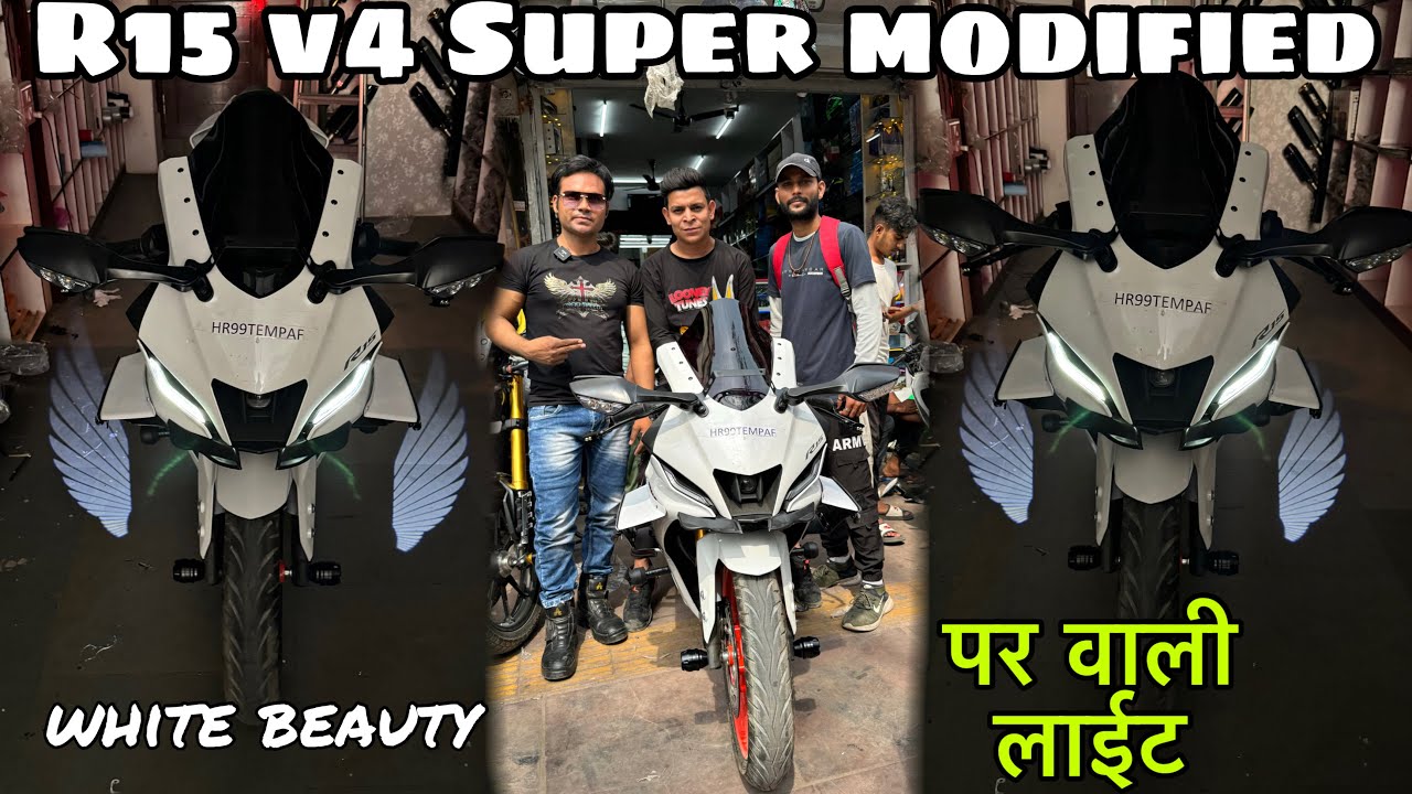 R15 V4 Modified | wings light for bike | Instagram viral Whings Light | R15 spoiler install 😱￼