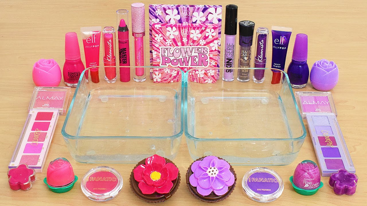 Pink vs Purple - Mixing Makeup Eyeshadow Into Slime ASMR