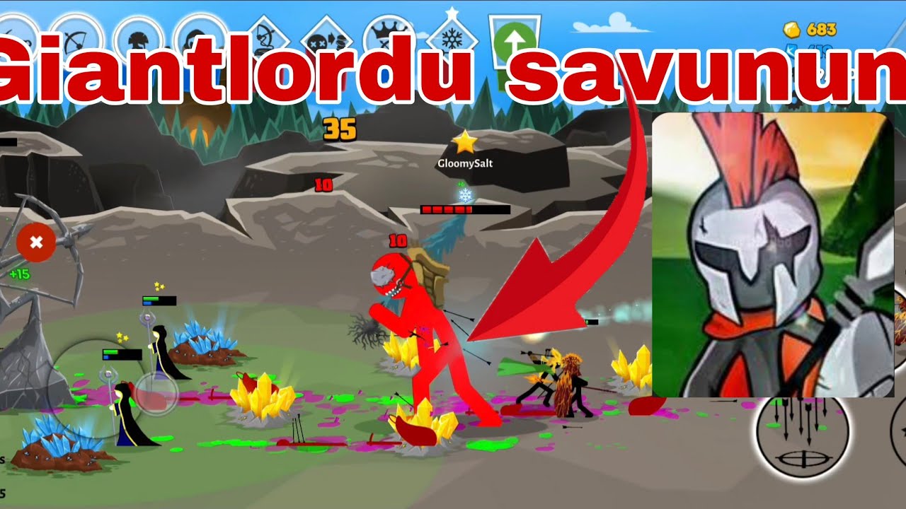 Stick War 3 multiplayer gameplay 1v1 giantlordu savunun!