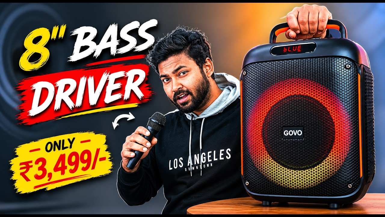 GOVO GoLoud 480 80W Bluetooth Party Speaker | 8” Heavy Bass Driver | Karaoke Mic Support