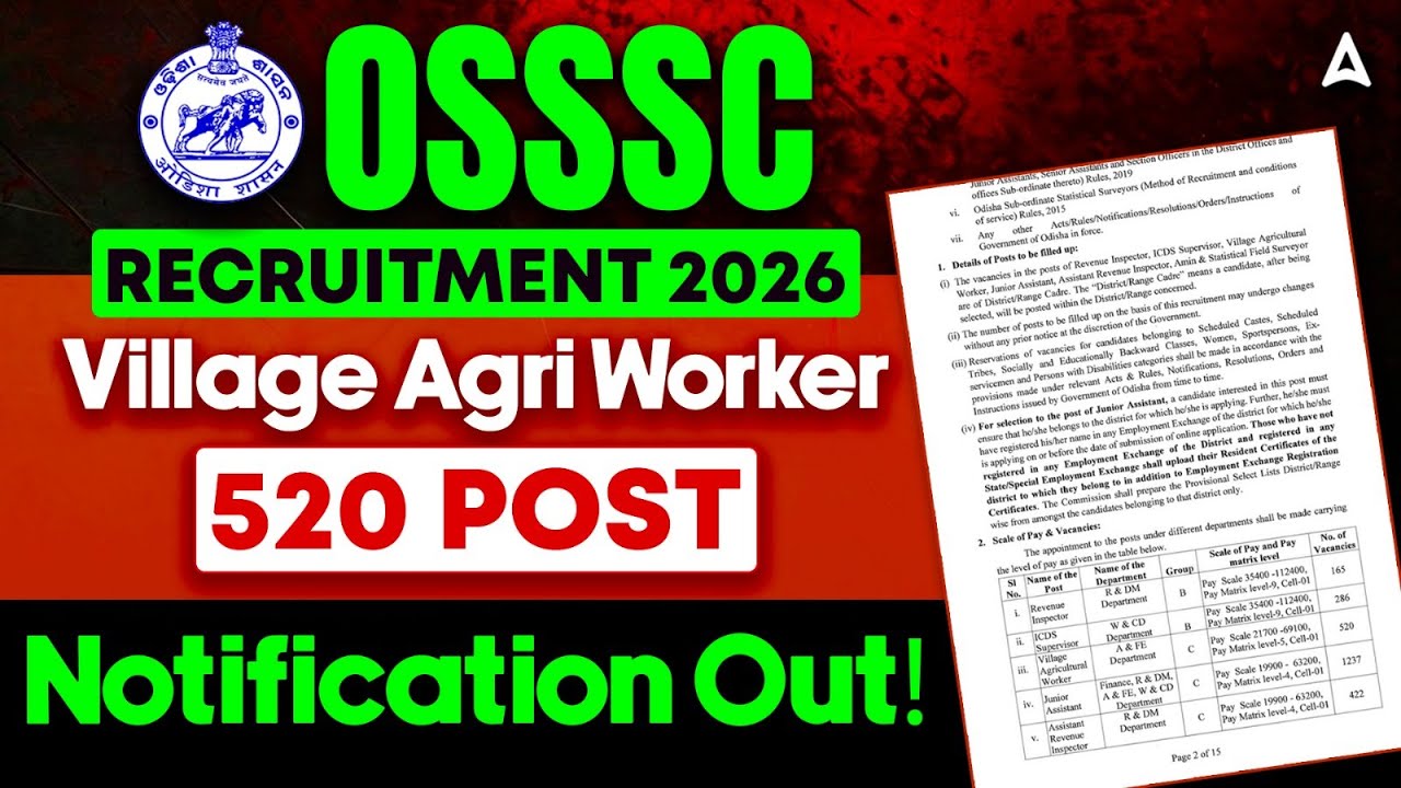 OSSSC RECRUITMENT 2026 | OSSSC Village Agri Worker | OSSSC Notification Out! | Agriculture Adda