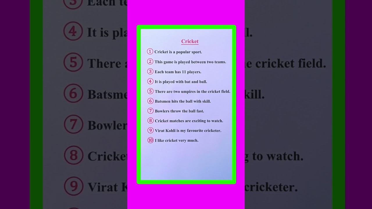 essay on cricket in english/cricket essay in english/10 simple lines on cricket in english