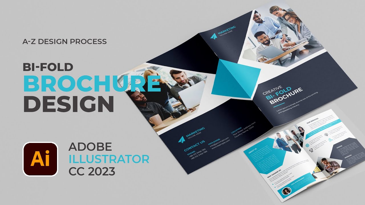 How To Make A Modern Corporate Bi Fold Brochure Design In Adobe illustrator CC 2023