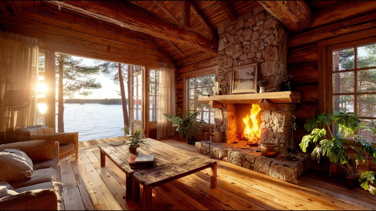 Relaxing Acoustic Guitar Ambience &ndash; Cozy Fireplace Warmth & Peaceful Cabin Atmosphere
