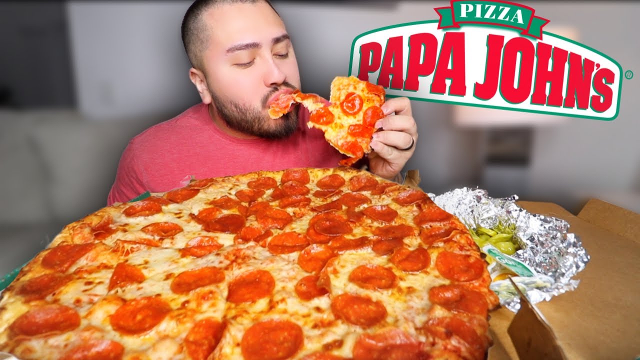SHAQ-A-RONI Pizza MUKBANG PAPA JOHNS