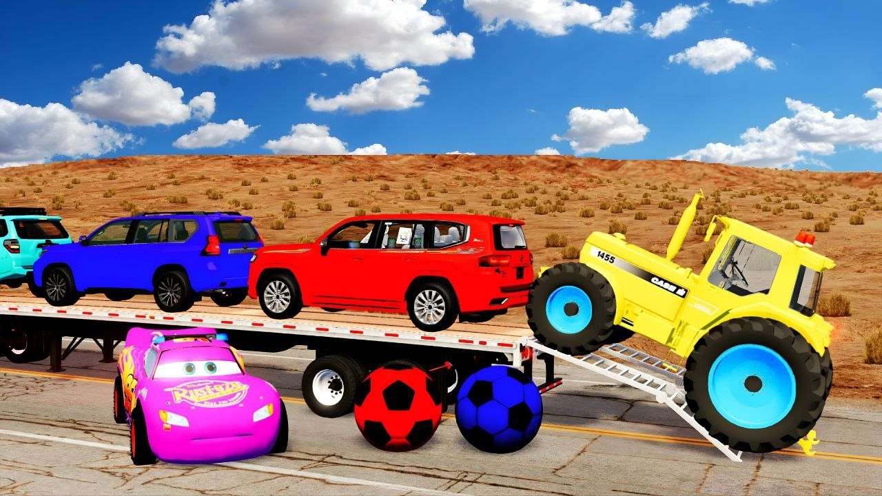 Flatbed Truck Mcqueen | Transportation with Truck - Pothole vs Car #4 - BeamNG.Drive