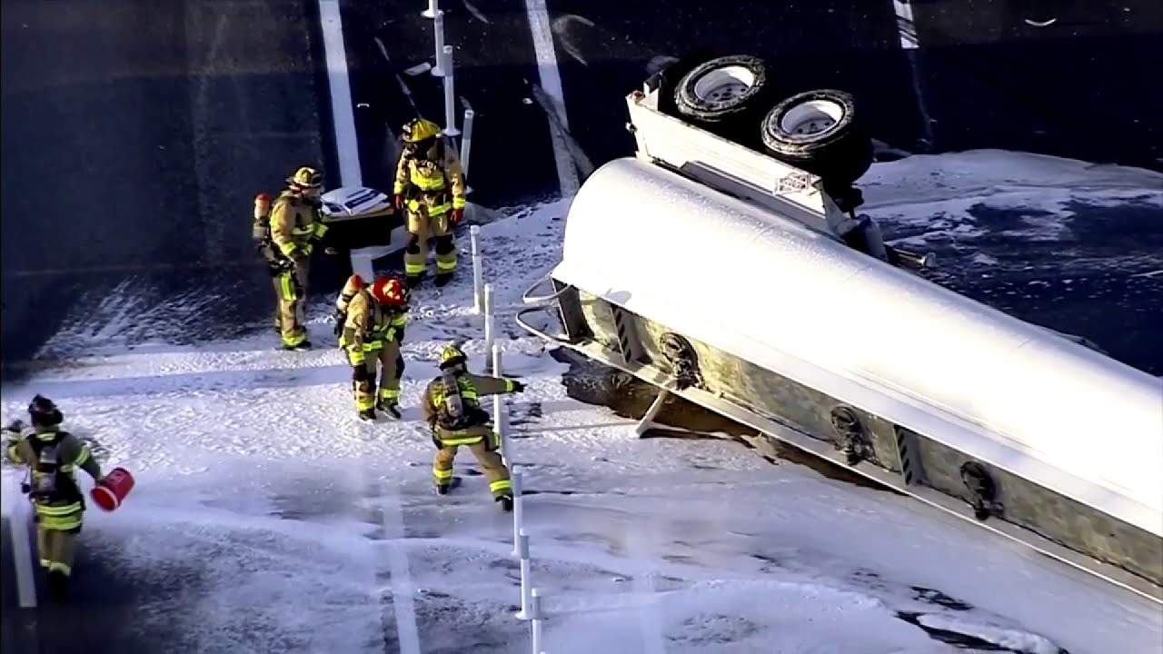 Tanker truck spills 9,000 gallons of fuel on I-95 after crash