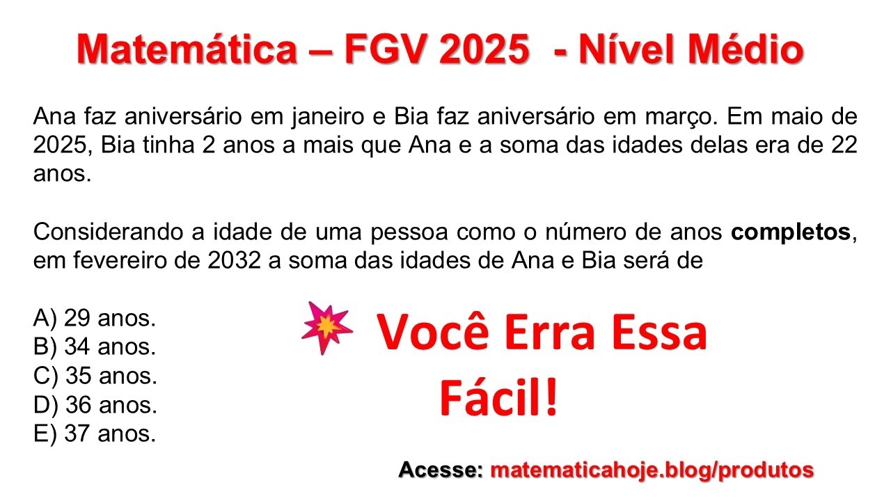 Matemática para Concurso FGV 2025: Soma das Idades com Análise de Datas