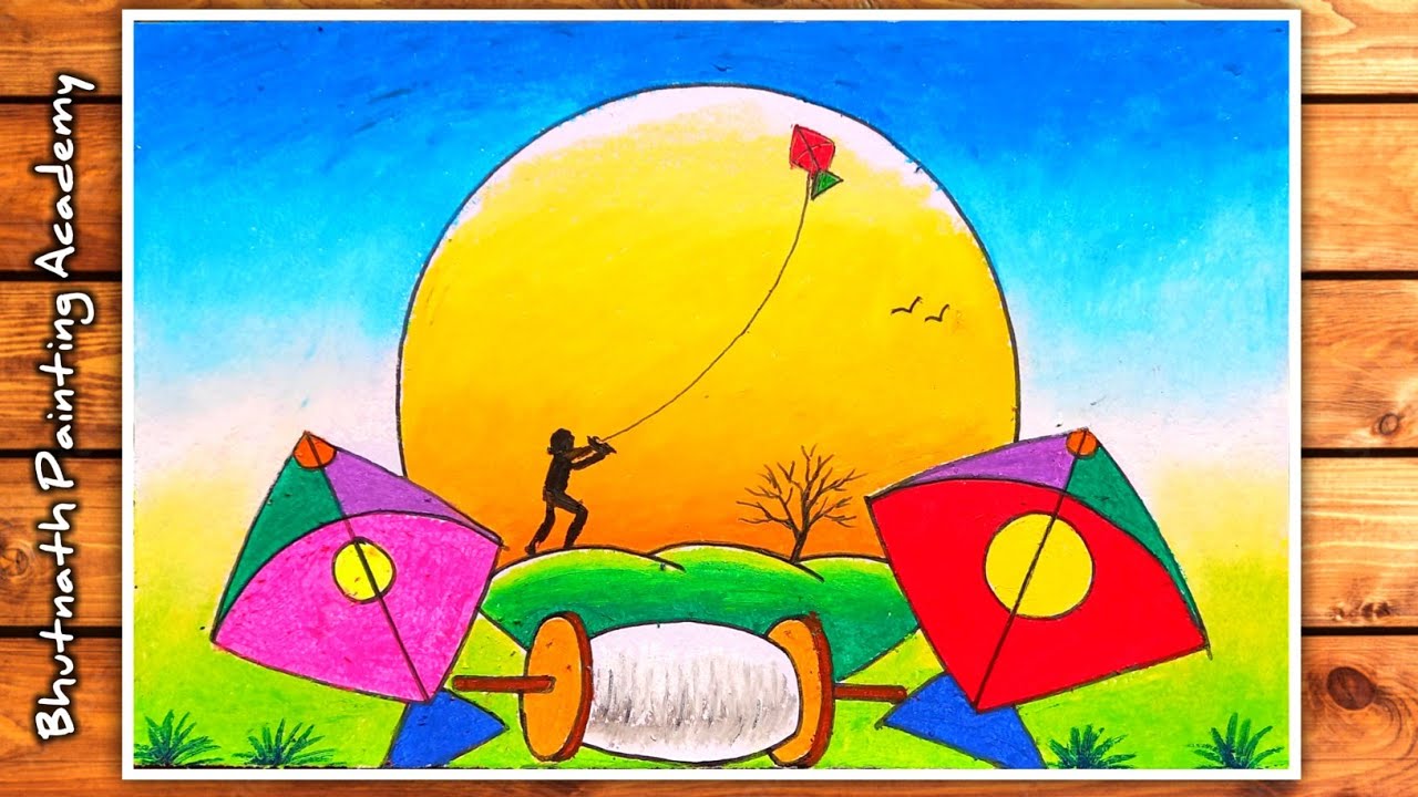 makar sankranti drawing with oil pastel colour