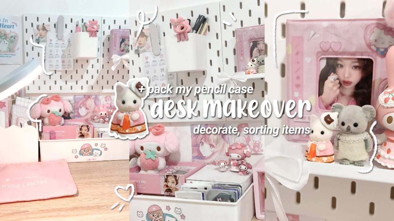 𖹭 DESK makeover 🎀: decorating, aesthetic desk, pack pencil case, my melody desk items