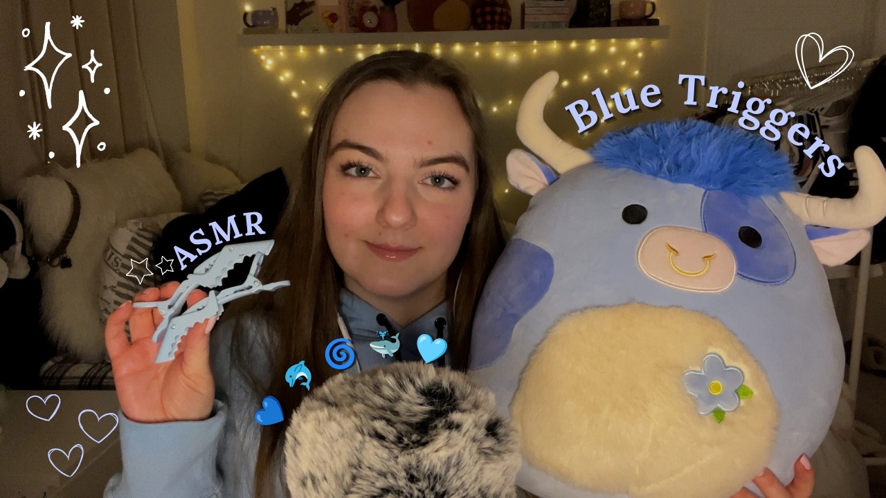 ASMR | Blue Trigger Assortment 🦋🩵🦈 Scratching, Hair Care, Negative energy plucking & more!