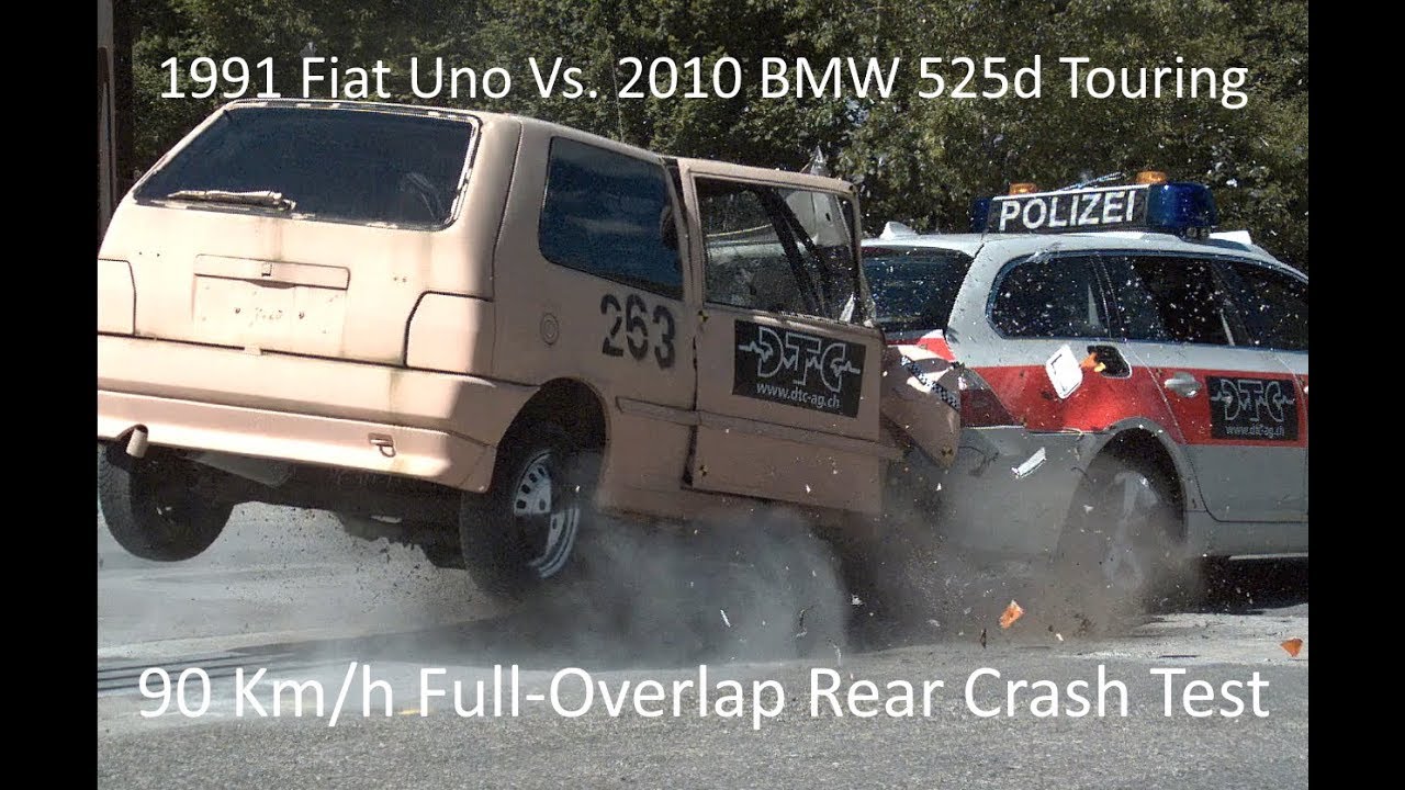 1991 Fiat Uno Into 2010 BMW 525d Touring (E61) Full-Overlap Rear Crash Test