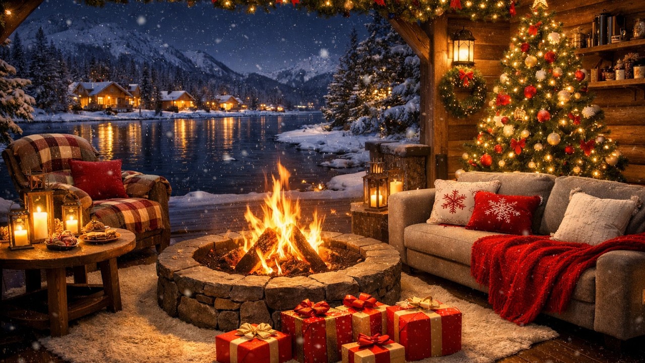 Cozy Christmas Fireplace Ambience ❄️🎄 Snow Falling, Crackling Fireplace & Best Christmas Songs