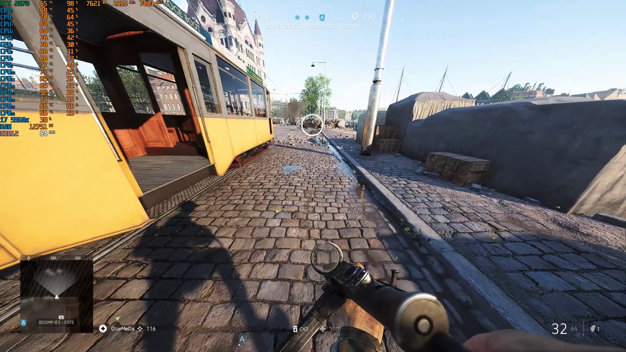 Battlefield V DXR Ultra 1080p Ultra performance Test. i7 5960x + RTX 2070. 1080p