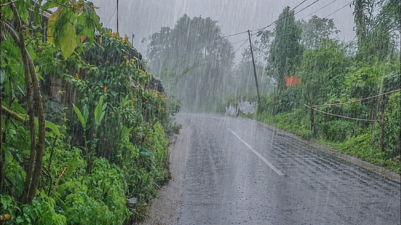 EXTREME WEATHER ⛈️⚡ MOST INTENSE HEAVY RAIN & WINDSTORM ⚡ WALKING IN AN INDONESIAN VILLAGE 🌪