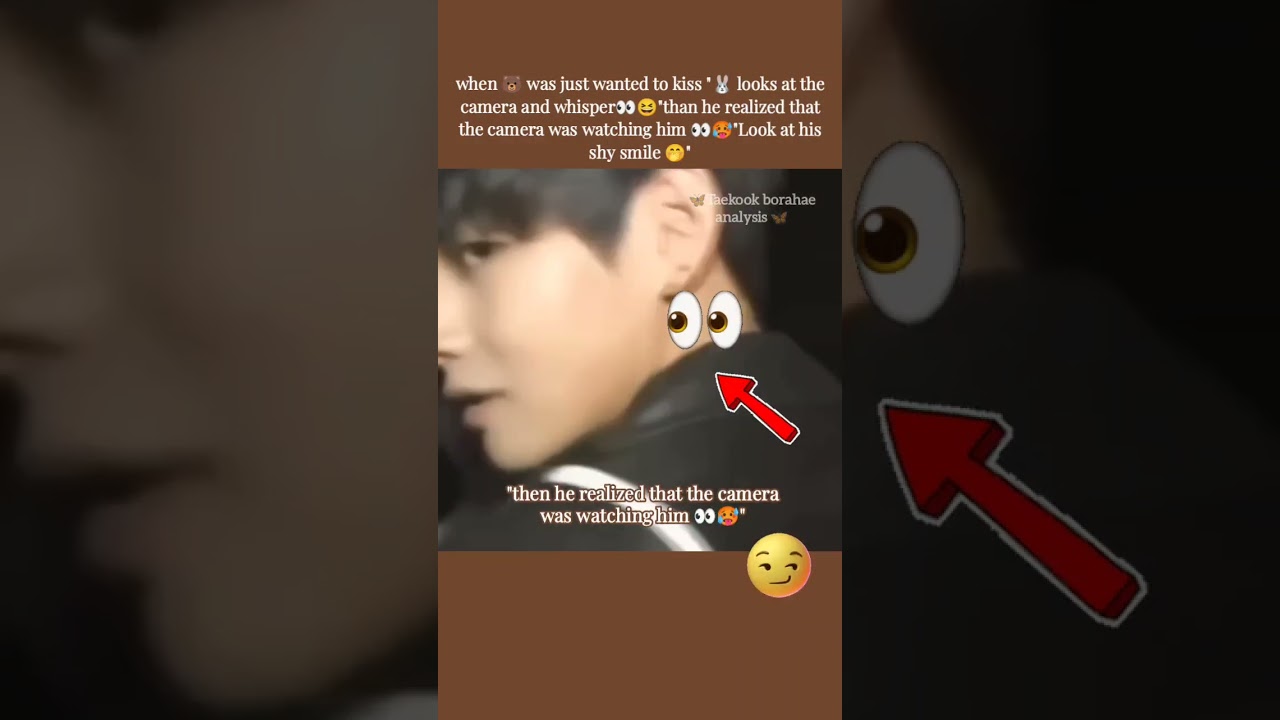 look at Tae's shy smile 👀😆 when he realizes the camera is watching him😲😏🐻💜🐰 #taekook #bts #vkook