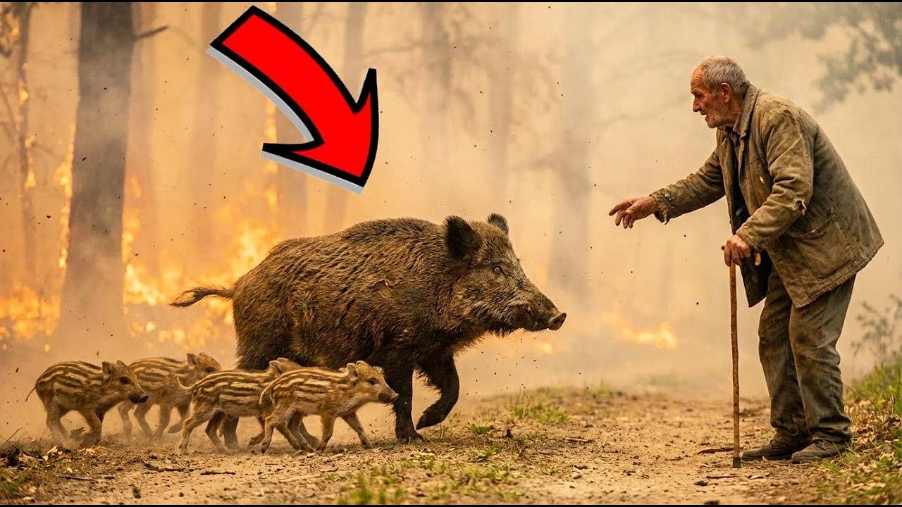 DZIKI I ICH PROSIĘTA UCIEKŁY Z OGNIA. TO, CO ZROBIŁ STARZEC, BYŁO NIESAMOWITE!
