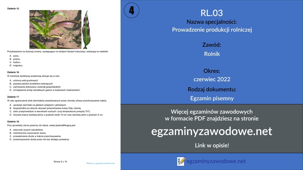 Egzamin zawodowy pisemny RL.03, Prowadzenie produkcji rolniczej, czerwiec 2022