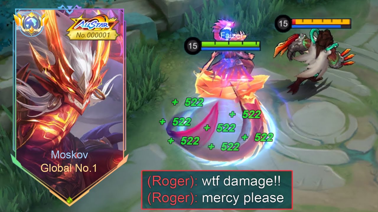 GLOBAL MOSKOV SECRET TRICK TO DESTROY META ROGER IN GOLD LANE !! (recommended build and emblem)